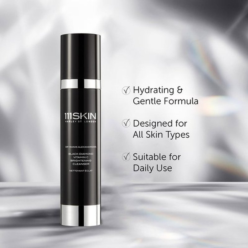 111SKIN Black Diamond Vitamin C Cleanser Face Wash for All Skin Types, Foaming Facial Cleanser with Peptidic Microalgae Complex for Dull Uneven Skin Tone & Dark Spots 3.4 fl oz
