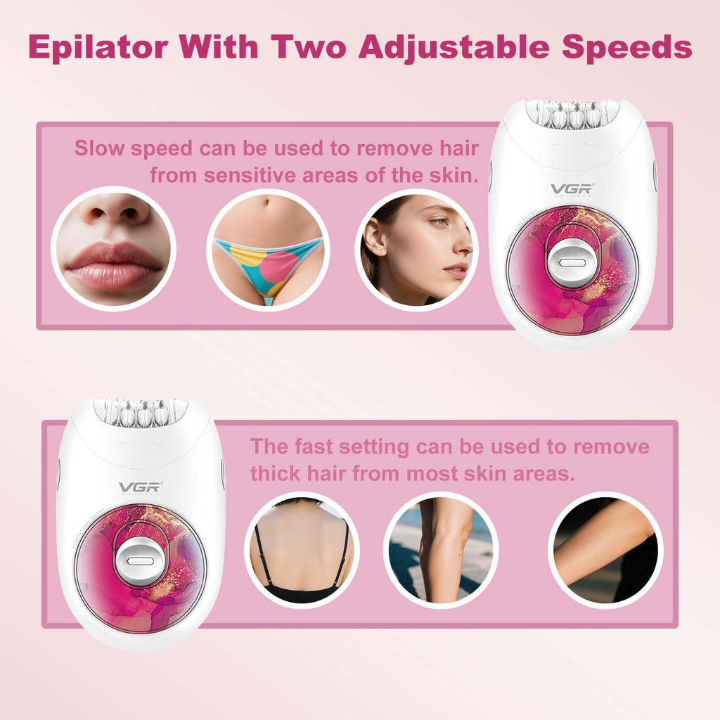 VGR706 Professional Epilator for Women, Portable Cordless Enhanced Hair Removal Device, Gentle Operation Silent Design, 18 Tweezer System, Rechargeable Full-Body Epilator for Legs/Underarm/Back(Red)
