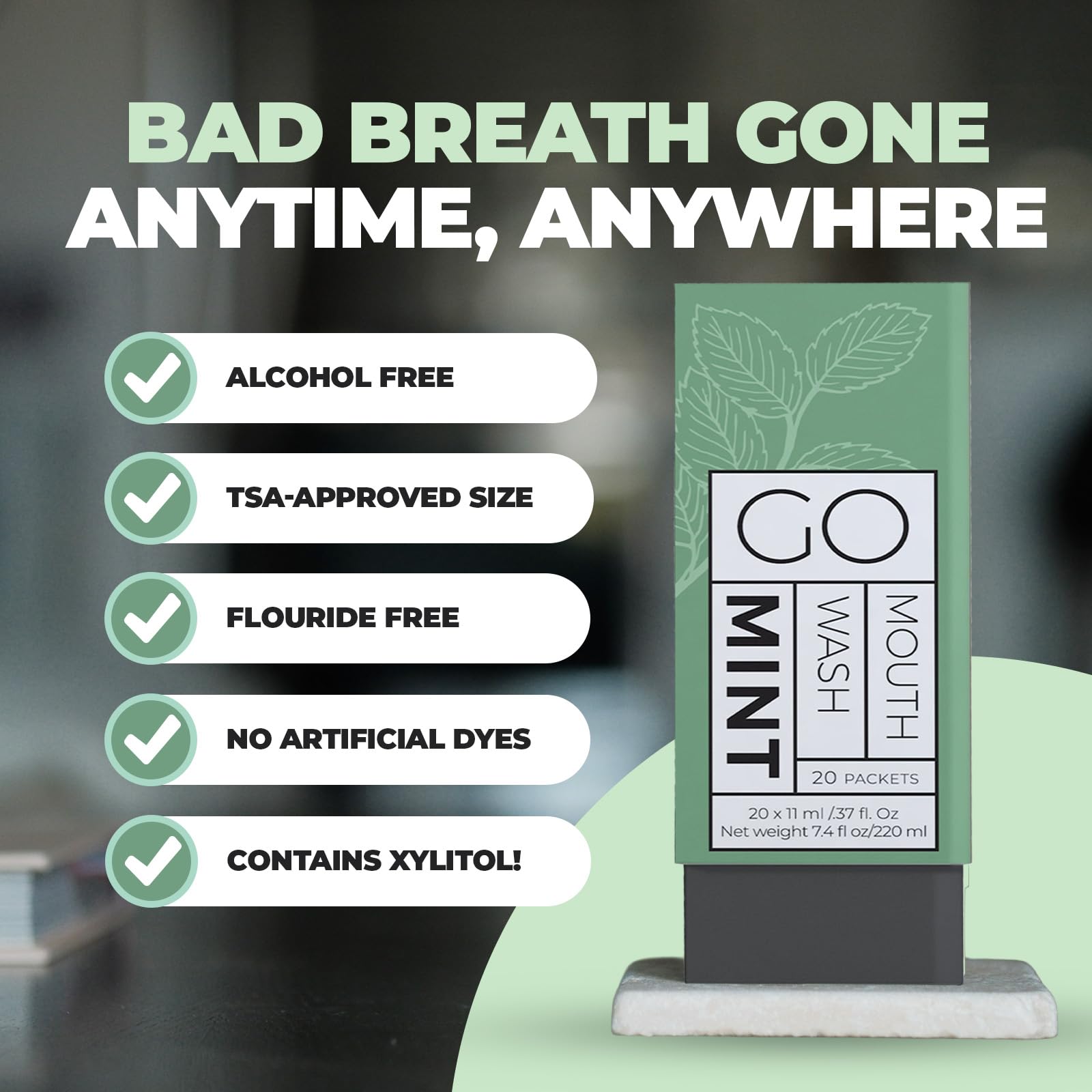 GO Travel Size Mouthwash Packets – Individual sachets for Fresh Breath - TSA Compliant - Smart Packet Design to Reduce Travel Bottle Waste - Liquid Mint Flavored Portable Bulk