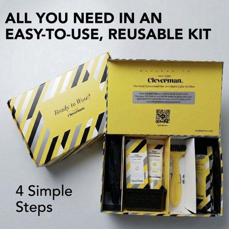Cleverman Hair & Beard Dye Kit for Men, All-in-One Reusable Mens Hair Color, Natural Gray Coverage, Ammonia-Free Beard Mustache Dye for Men (Dark Brown for Black Men)