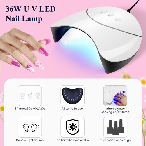 Phoenixy Gel Nail Polish Kit with U V Light, 36 PCS Gel Nail Kit Pink Red Brown Blue Green Nail Polish Set Manicure Starter Kit Gifts for Women
