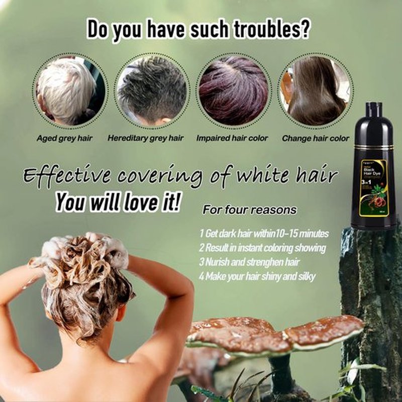 Dapoprren Black Hair Dye Shampoo 3 in 1, Natural Dye to Cover Gray Hairs,Hair Color Shampoo for Women and Men,Herbal Ingredient Shampoos for Grey Hairs Coverage-500ml/17 Oz