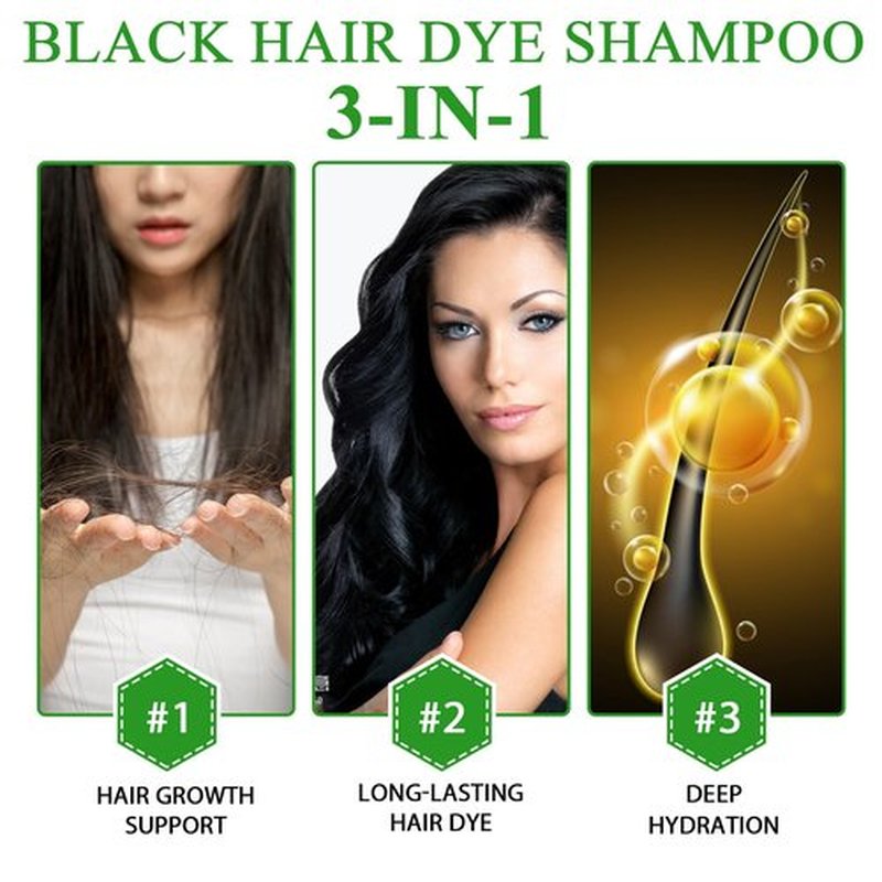 NIFEISHI Black Hair Dye Shampoo, 3 in 1 Herbal Ingredients Natural Shampoo for Gray Hair, Dye Shampoo for Women & Men 500ml