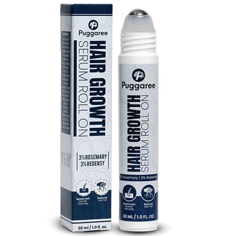 Puggaree Redensyl Hair–Growth–Serum Roll On – 3% Rosemary, 3% Redensyl, DHT-Blocking Scalp Serum for Thicker, Fuller Hair – For Women & Men (30 ml)