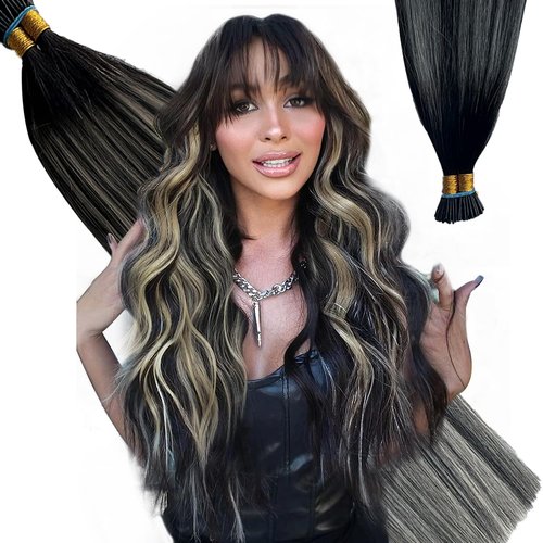 Belaved 1BSilver I Tip Hair Extensions Real Remy Human Hair Extensions Straight Add Length Volume Seamless Invisable #550 for Party Wedding 24inch 50g