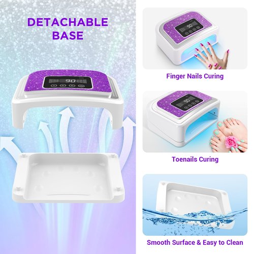 Aedavey Cordless Nail Lamp, Rechargeable UV Nail Lamp for Gel Nails, LED Nail Lamp with 4 Timer Modes, Gel Nail Light Decorate with Sparkling Nail Rhinestones Diamond (Sparkly Purple Diamond)