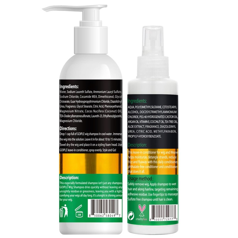 Wig Shampoo for Synthetic Wigs & Wig Milk Spray for Synthetic Hair, Detangle and Anti-Frizz, Hydrates & Moisturizes Synthetic Wig Shampoo, Conditioner＆Detangler 2 in 1 Moisturize Spray Detangler Brush