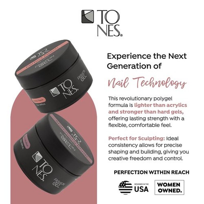 TONES Fashion Gel - Premium, Long-Lasting LED or UV Poly Nail Gel - 7-Free - Quick-Curing Nail Art and Nail Design Overlay or Nail Sculpting - (1.89 Oz, Glass)
