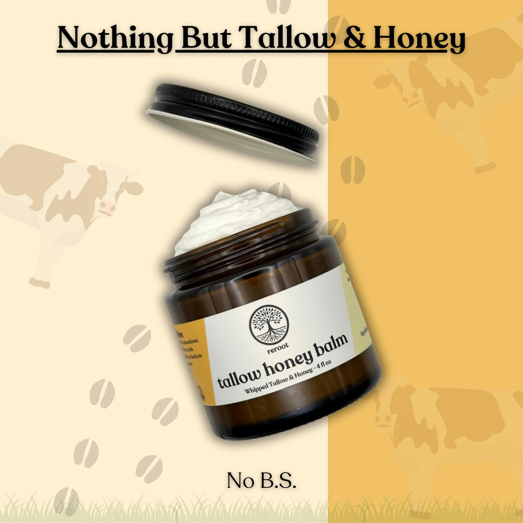 Beef Tallow Balm for Skin -2 Ingredients- Grass-Fed Grass-Finished Beef Tallow & Raw Honey for Skin - Unscented Beef Tallow Honey Balm for Face & Body - Sensitive Dry Skin Eczema Psoriasis Rosacea