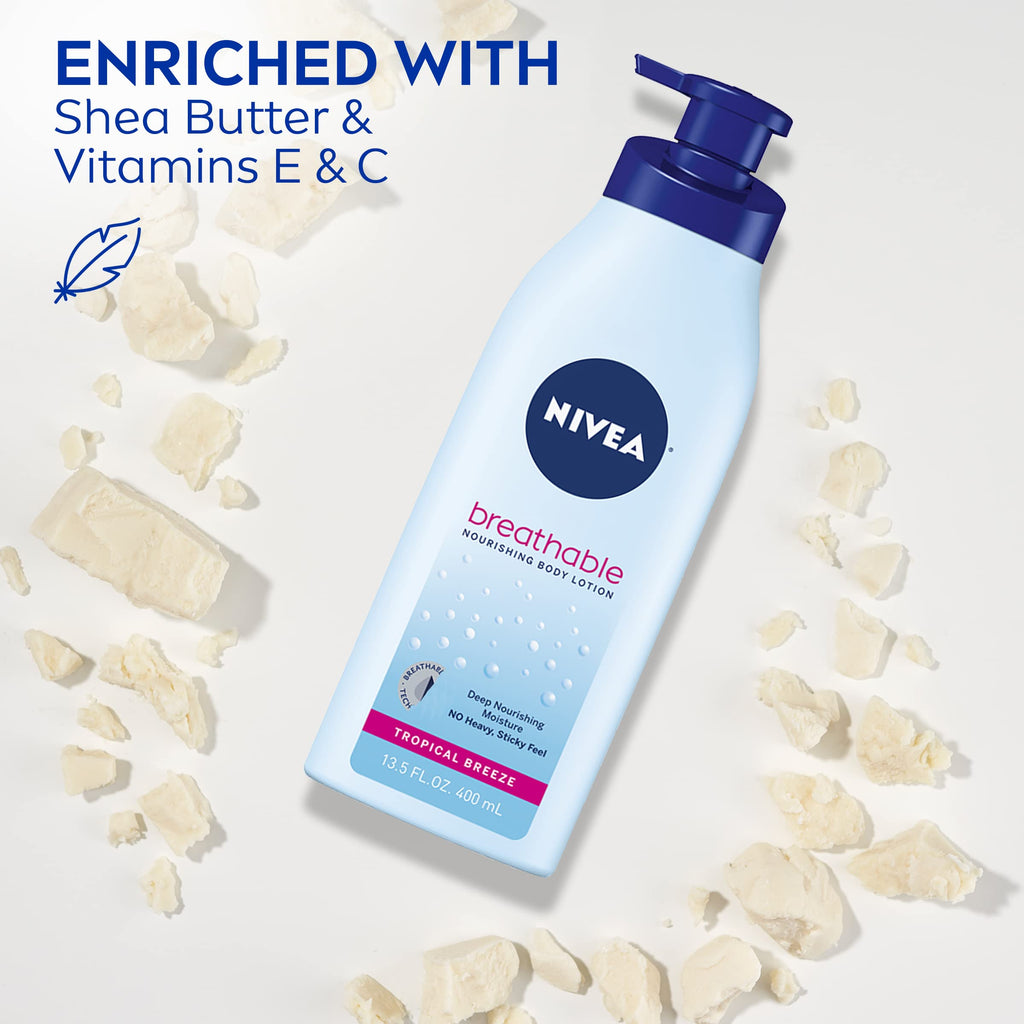 NIVEA Breathable Nourishing Body Lotion Tropical Breeze, Body Lotion for Dry Skin, 13.5 Fl Oz Pump Bottle