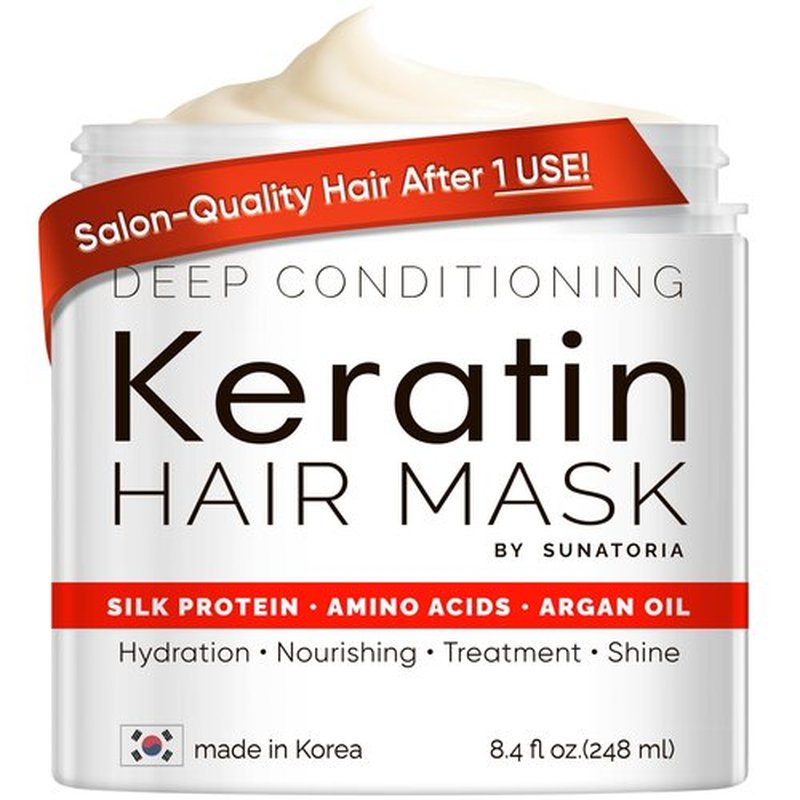 SUNATORIA Keratin Hair Mask, Deep Conditioning Keratin Hair Treatment for Dry, Damaged & Frizzy Hair, Hydrolyzed Keratin, Silk Protein, Amino Acids, Argan Oil, Made in Korea, 8.4 fl oz (248 mL)