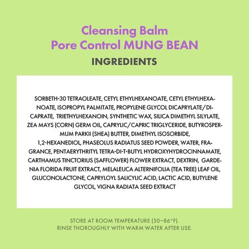 KAHI Cleansing Balm Pore Control Mung Bean - Nourishing & Hydrating Facial Cleanser Makeup Remover Balm with AHA, BHA (Salicylic Acid), PHA, and LHA - Gentle Exfoliating Korean Skincare 1.69 oz