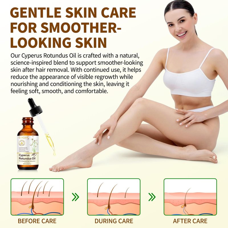Uocasi Cyperus Rotundus Oil, Cypress Rotundus Oil for Hair Removal, Natural Inhibitor to Reduce Unwanted Hair Growth, Soothes Skin & Minimizes Pores, All Skin Types, 2.02 Oz
