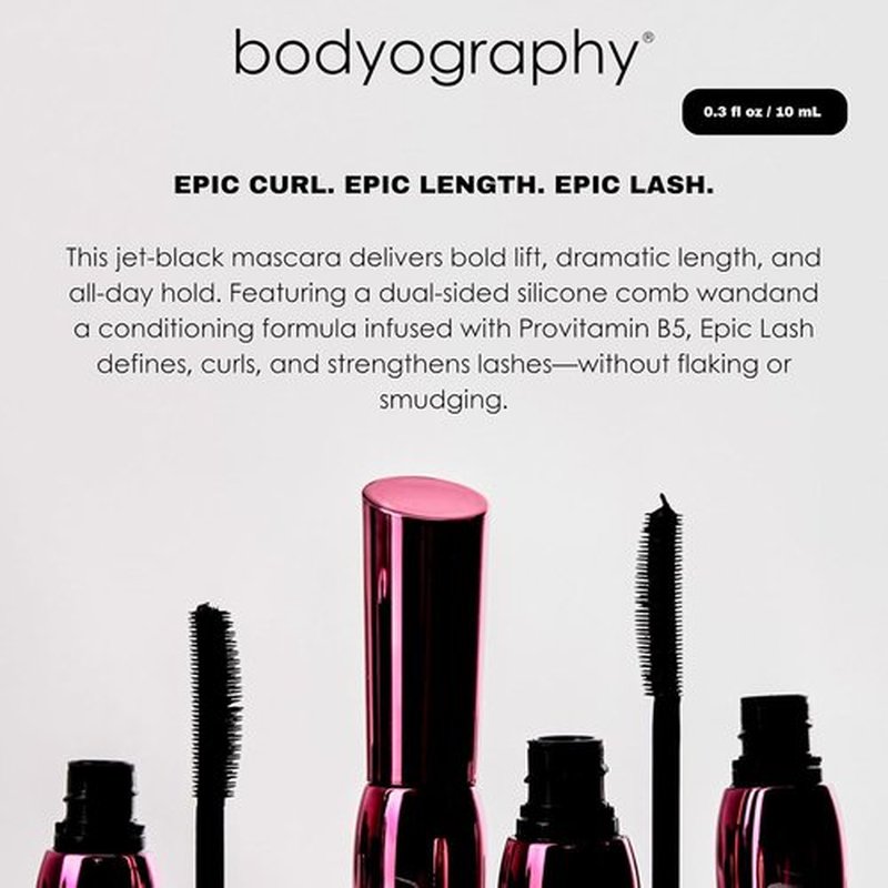 Bodyography Jet-Black Lengthening Mascara - Dual-Sided Silicone Comb for Volume & Lift | Smudge-Free, Conditioning Formula