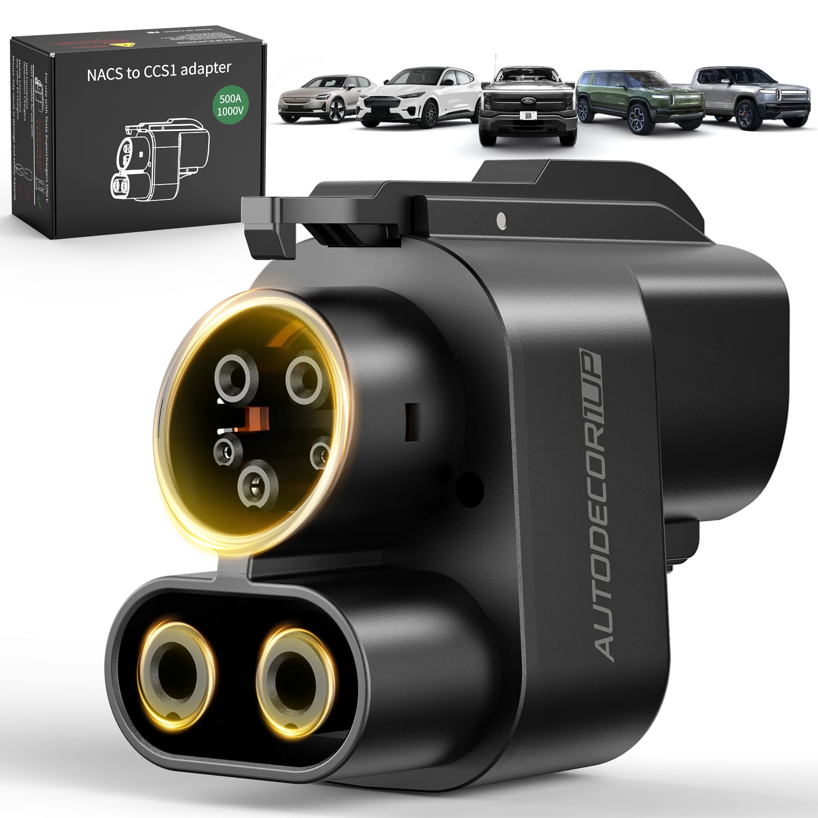 Autodecor 1Up NACS to CCS Adapter, 500A/1000V fit for V3/V4 Tesla Supercharger, Nacs DC Adapter Compatible with Ford, Rivian, GM, Volvo, Polestar, Nissan, Mercedes-Benz, Hyundai, Lucid, Kia, Genesis