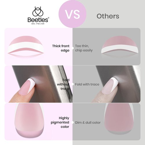 Beetles Short Square French Tip Press on Nails, 224Pcs French Tip Press on Nails Pink Short Square Shape Nail Tips, No Need to File Fake Nails for Nail Art DIY Gifts for Women