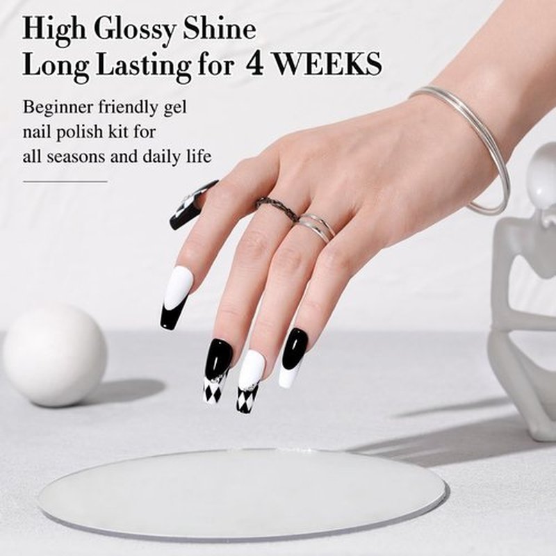 Double Rhythm UV Gel Polish Set - 2 Pcs 15ml Pure White & Black Nail Art Kit for DIY Salon Use