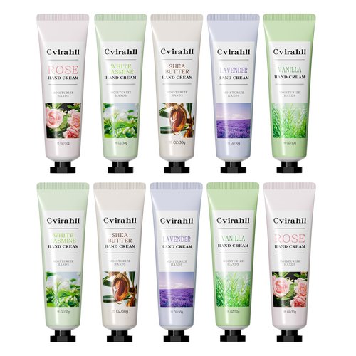 Cvirahll 10-Pack Hand Cream for Dry Cracked Hands, Moisturizing Hand Lotion Set, 5 Natural Scents Valentines Day Gifts for Her, Ideal Gift for Birthdays