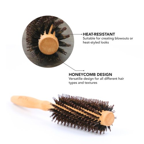 Tada Natural Beauty Round Brush for Blow Out Bamboo Hair Brush l Detangling Brush for Women, Men, and Kids (Boar round brush)