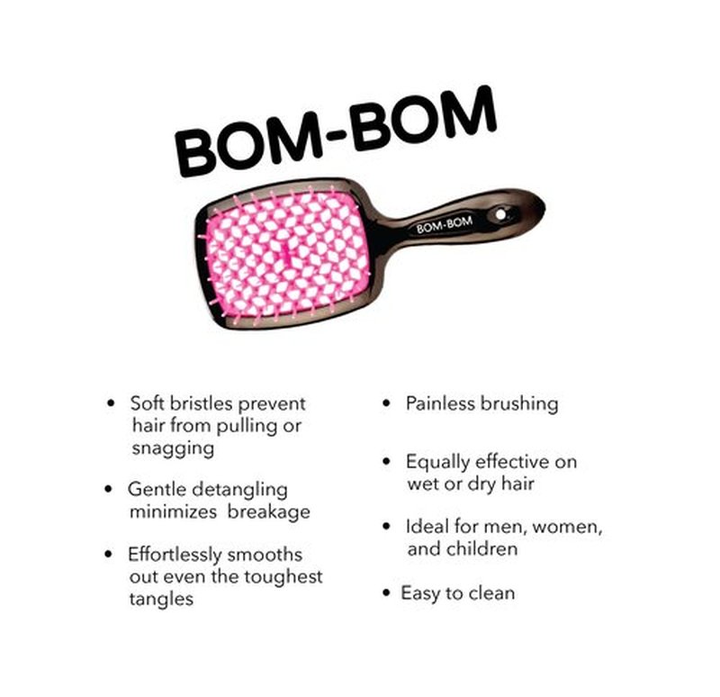 BOM BOM 2 Unit Kit, Wet And Dry Vented Detangling Hair Brush For All Hair Types, Light Weight Hairbrush, Scalp Massage Brush (Pink blue yellow)
