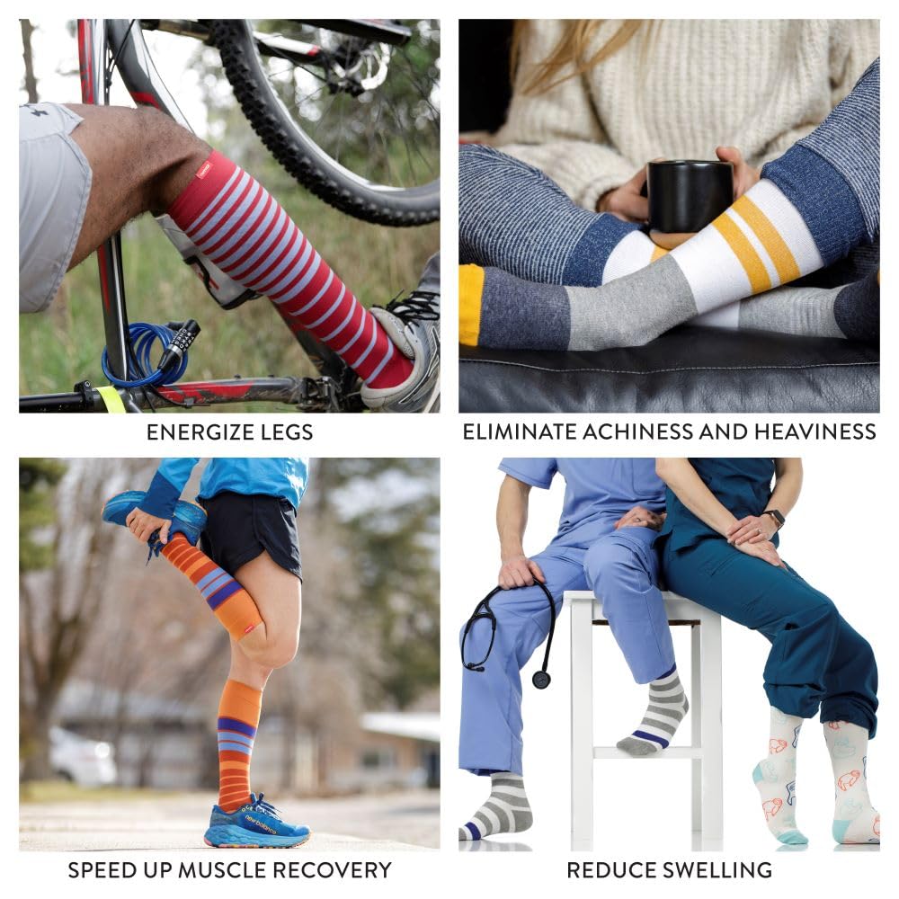 VIM & VIGR 30-40 mmHg Compression Socks for Women & Men (Navy Heathered Collection Cotton, Large/X-Large (3))