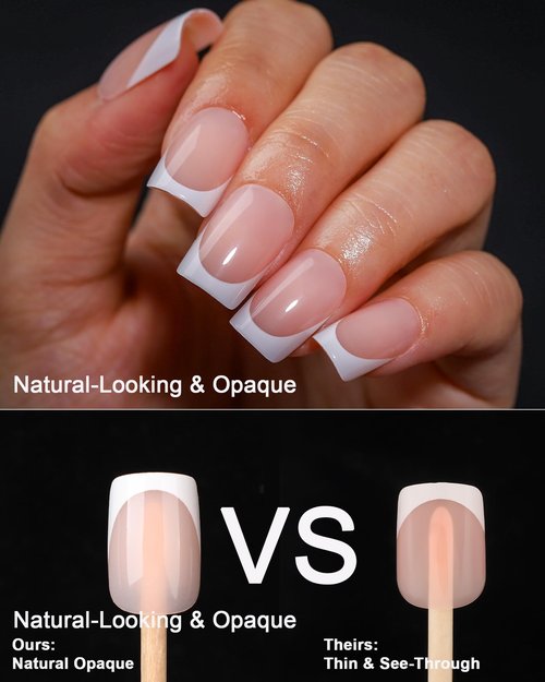 SUPNAIL Press on Nails,French tip Short Square, 19 Sizes, 38 Pieces,Fake Nails with Brush-on Glue & Adhesive Tabs (Classic French)