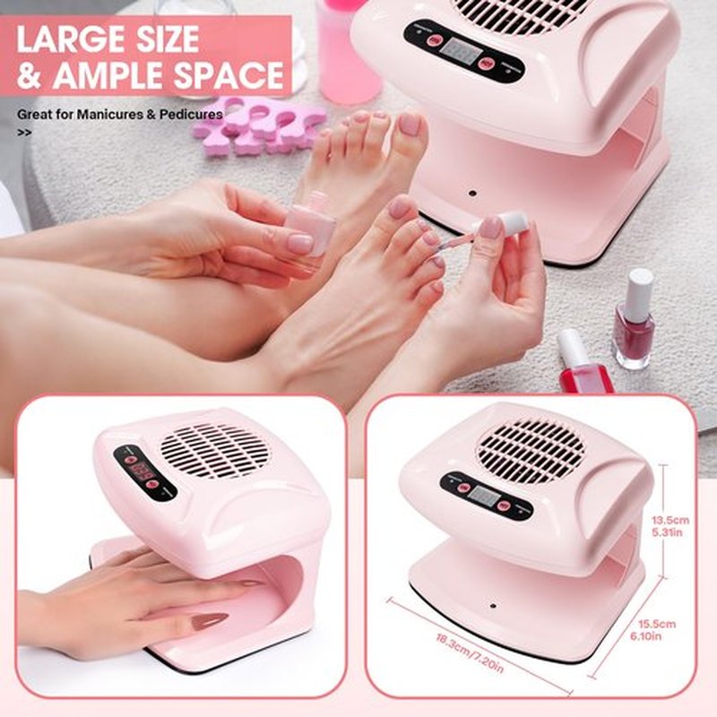 Nail Dryer for Regular Polish,LXIANGN 300W Timing Warm Cool Wind Air Nail Drying Fan with Auto Sensor,Professional Nail Fan Blow Dryer for Manicure Salon and Daily Home Use (Pink)