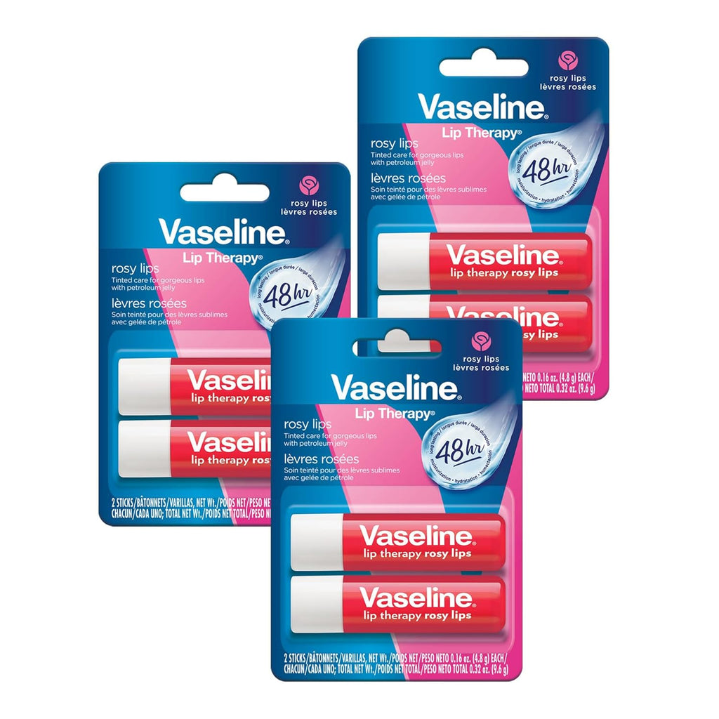 Vaseline Lip Therapy - Rosy Lip Balm for Fast-Acting Nourishment | 3-Pack of 0.16 Oz Each