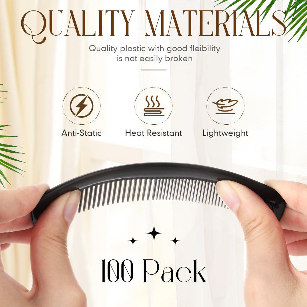 Qinyoung 100 Pcs Pocket Combs for Men Women Hair Combs Bulk for Cutting Beard Grooming Accessories 5 Inch Small Wide Fine Teeth Comb Anti Static Comb for Barber Haircut Salon Hairdress Travel Gift