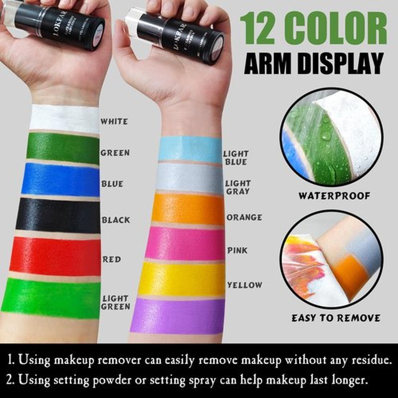 LOKFAR Black and White Face Body Paint Stick, White Foundation Makeup, Eye Black Stick for Sports, Professional Halloween Face Makeup Kit for Mime Zombie Clown Vampire Skeleton Skull Joker Costume