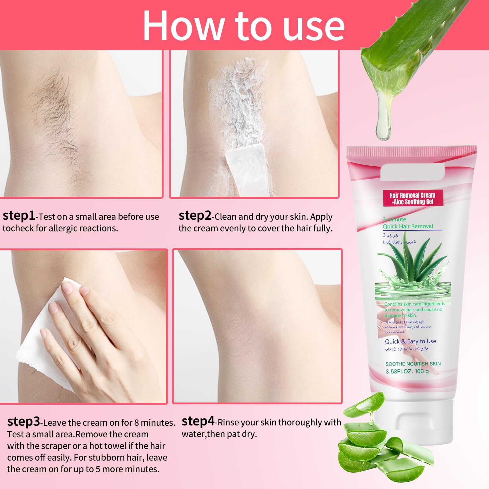 Hair Removal Cream for Women, Aloe Vera Effective Painless Flawless Sensitive Depilatory Cream for Bikini, Private Areas, Pubic, Body, Legs, and Underarms, Gentle Formula for All Skin Type