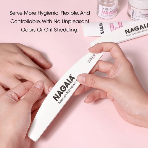 NAGAIA Premium 100/180 Grit Nail Files, Individually Packed, Precision Shaping, Fast Removal & Contouring, for Acrylic, Dip, Gel & Natural Nails, Professional Quality for Salon & Home Use Pack of 10