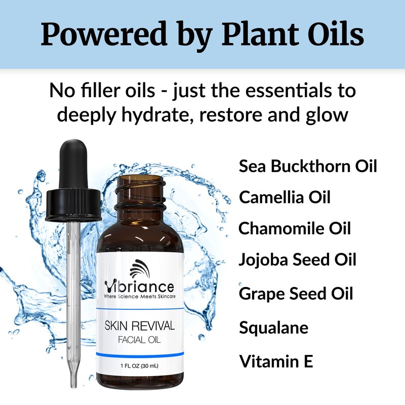Vibriance Skin Revival Facial Oil - Natural Ingredients - Face Hydrating for Sensitive and Dry Types, with Vitamin E, Sea Buckthorn, Camellia, Squalane - Vegan, Paraben-Free