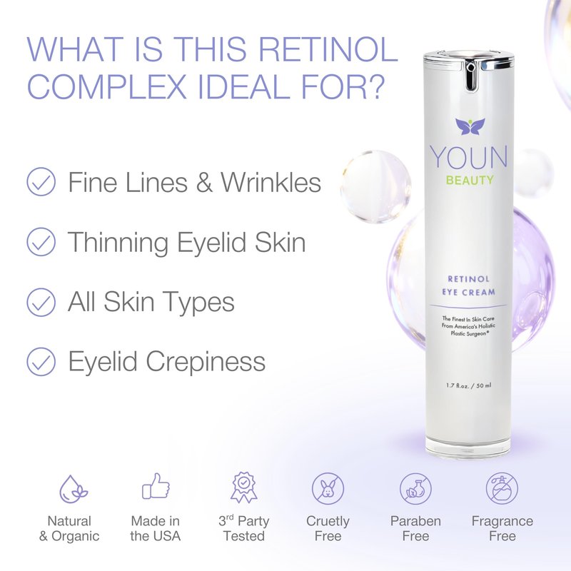 YOUN Beauty Retinol Eye Cream by Plastic Surgeon Dr. Anthony Youn | Paraben-Free Night Eye Cream with Liposomal Retinol & Hyaluronic Acid | Under Eye Cream for Hydration and Skin Firming, 1 Fl Oz