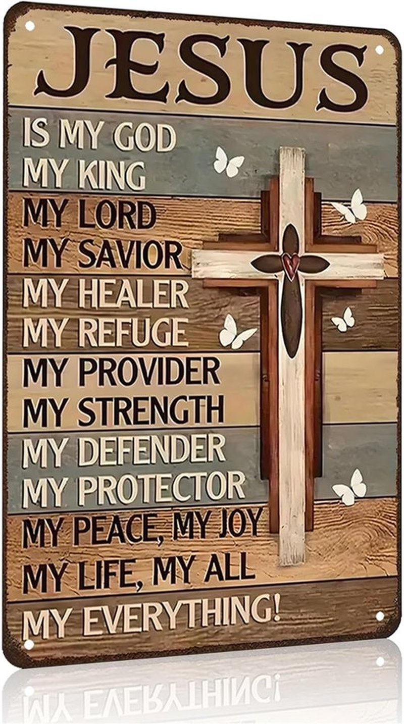 Smilelife Vintage Christian Wall Art - "Jesus Is My God, My King" Metal Sign | 8x12 Inch Decor for Home or Office
