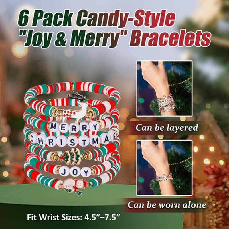 Mysense Christmas Glitter Stick for Face Hair Body and 6 Pack Joy & Merry Christmas Bracelets Set,Christmas Accessories for Women,Festive Stocking Stuffers,Party Favors and Decorations