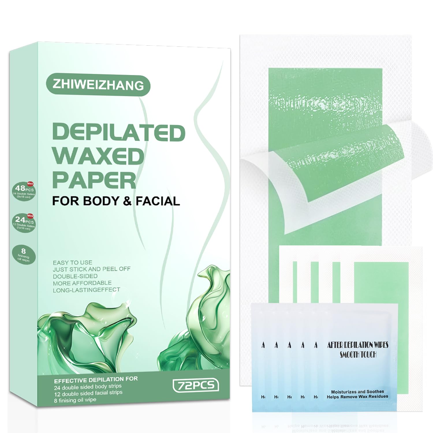 72PCS Wax Strips for Hair Removal - Facial Hair Removal for Women - Waxing Kit for Women, Face, Body, Arms, Legs, Chest, Back