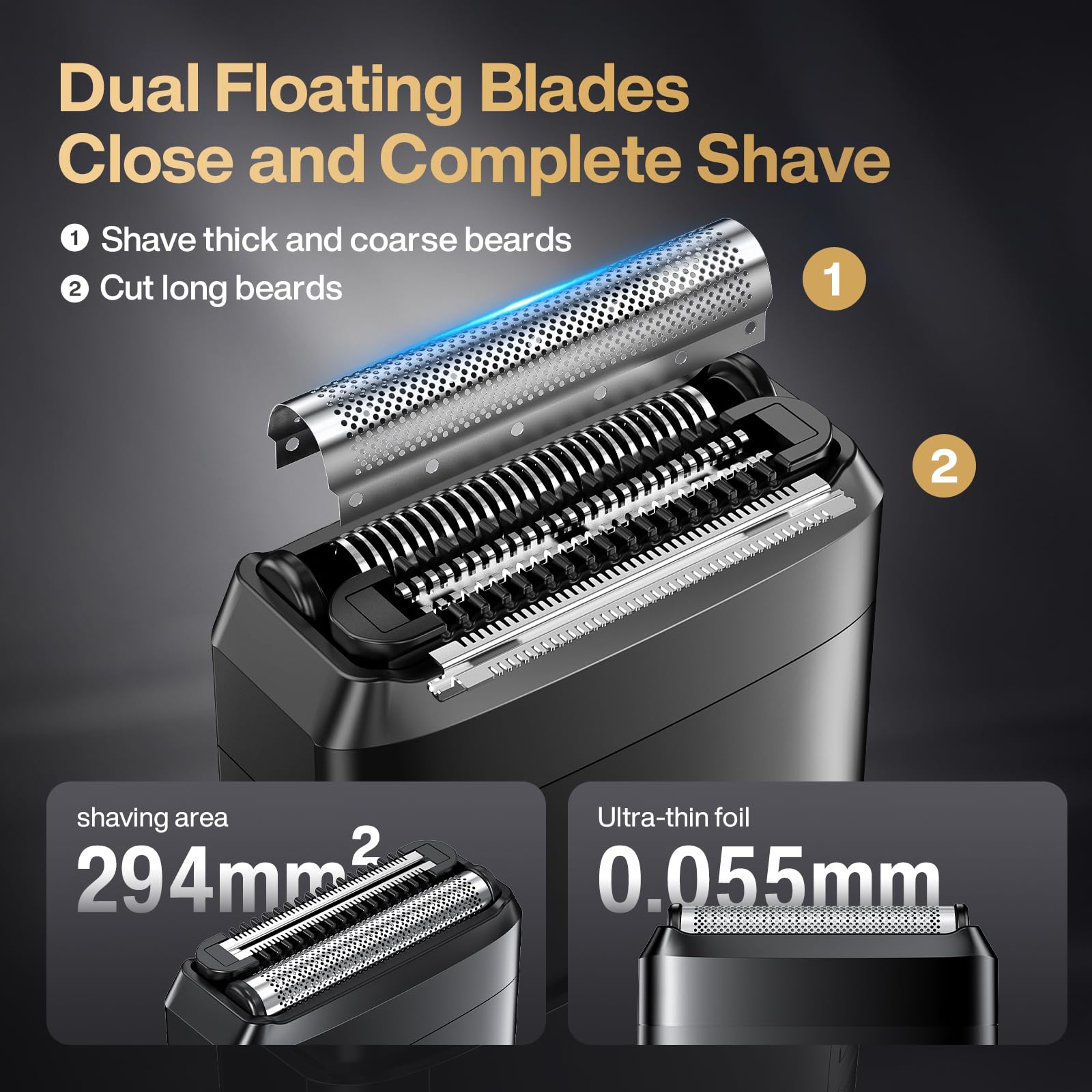 Electric Razor for Men, Foil Shaver and Beard Trimmer | for Dry and Wet,Battery LED Display USB-C Fast Charge, IPX7 Waterproof Portable Travel Shaver
