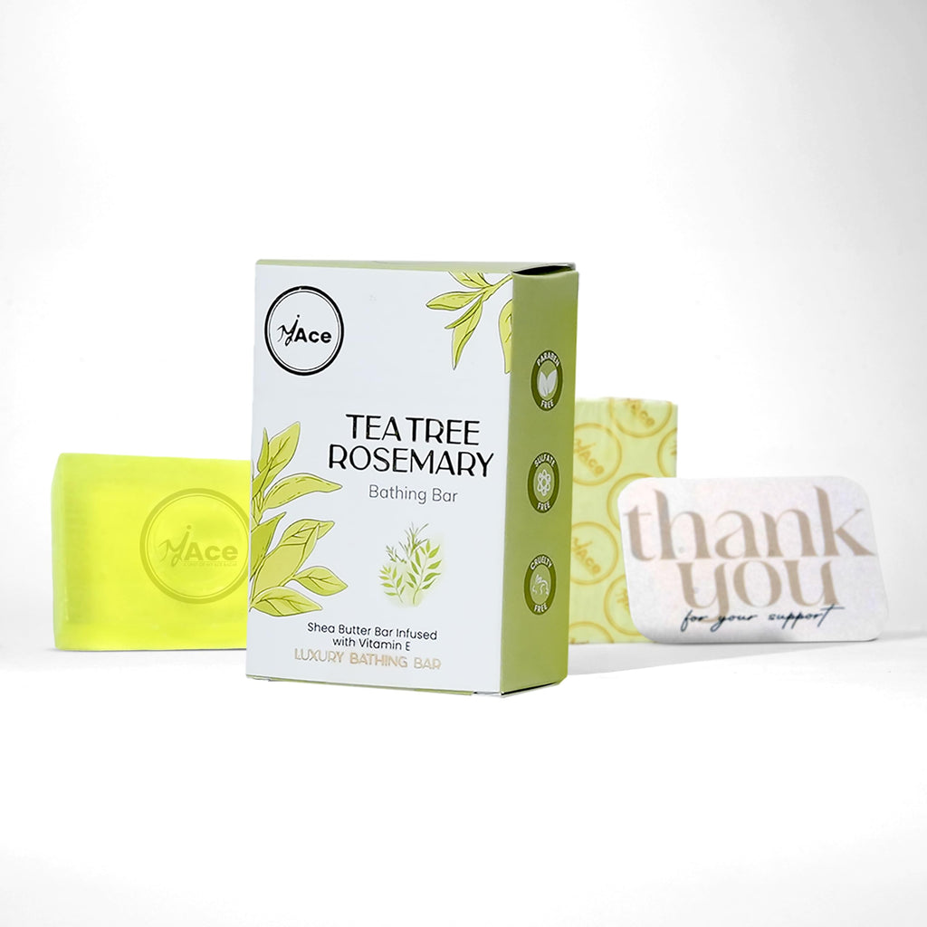 MY ACE Tea Tree & Rosemary Bathing Bar Soap for Men & Women - Handmade with Essential Oil, Coconut Oil, Shea Butter & Vitamin E for Skin Cleansing, Moisturizing - SLES Free - For Face, Hair, Body Wash