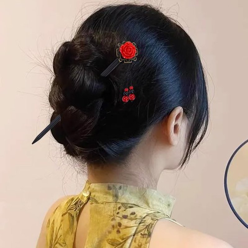Lawie 8 Pack Wooden Hair Sticks Wood Chinese Hair Pins with Tassel Dangle Crystal Beads Flower Long Hair Chopstick Picks With Charm for Twist Bun Holder Fork Hair Slides Hair Accessories for Women