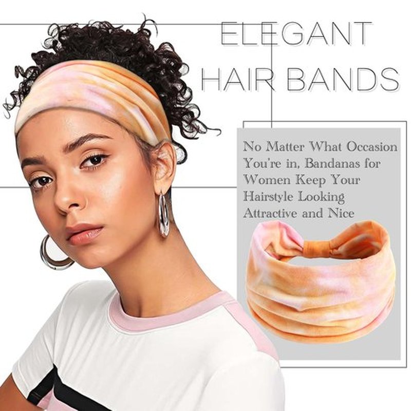 SAWINDA Wide Headbands for Women Tie Dye Headbands Boho Stretchy Non Slip Head Bands for Women's Hair African Cloth Bandanas for Women Yoga Workout Head Wraps Accessories 4 Pack