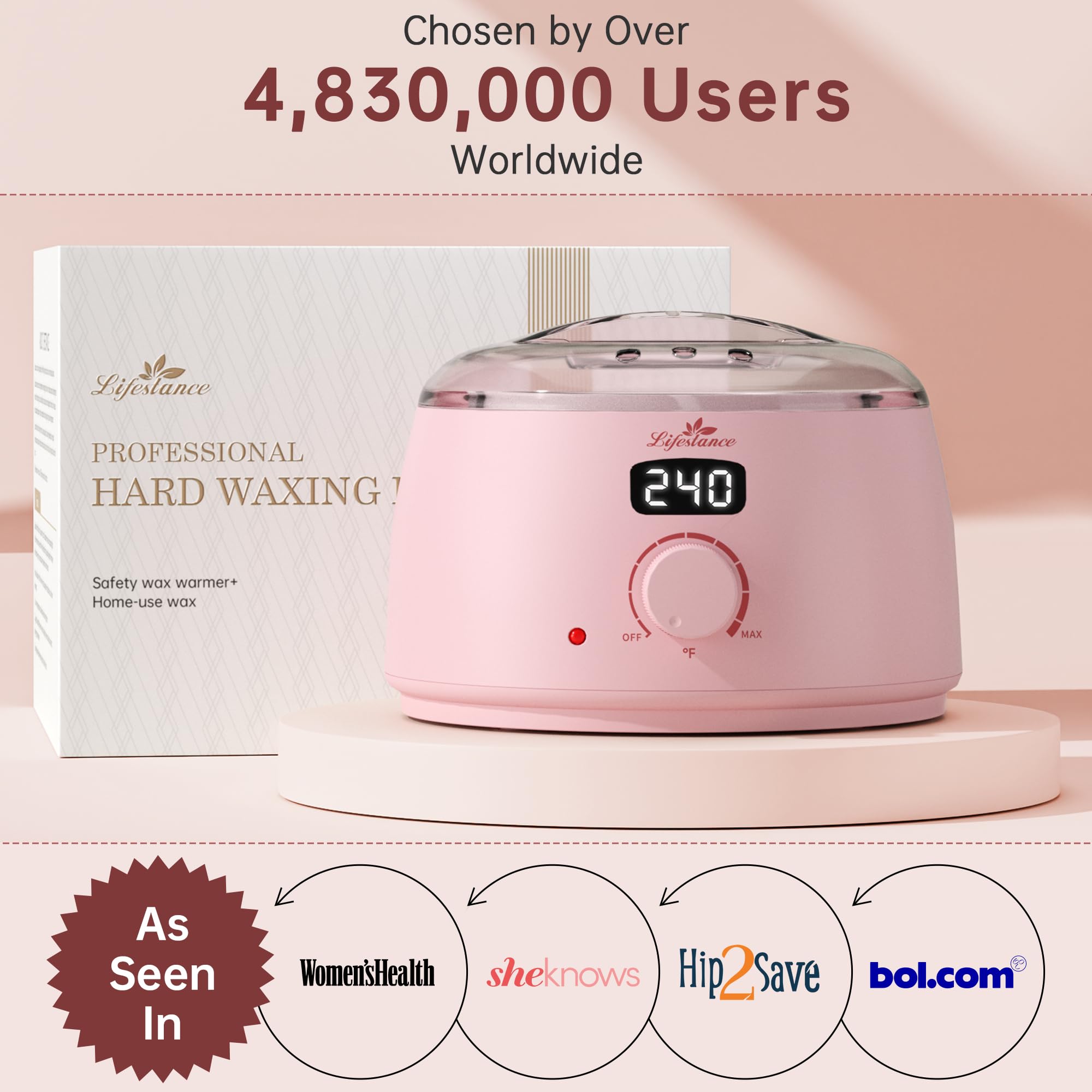 Lifestance Waxing Kit for Women & Men - Pink L3 Digital Warmer