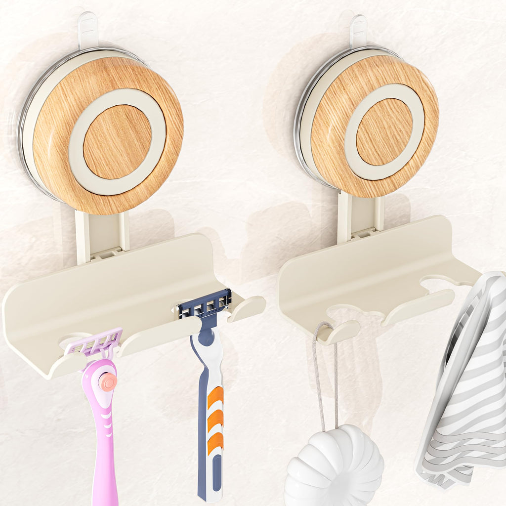 Cinola Razor Holder for Shower 1 Pack, Suction Cup Shaver Holder for Wall, Removable&Reusable Suction Cup Hooks for Bathroom, Damage-Free Suction Shower Hooks, Wall Mounted Razor Stand, Beige