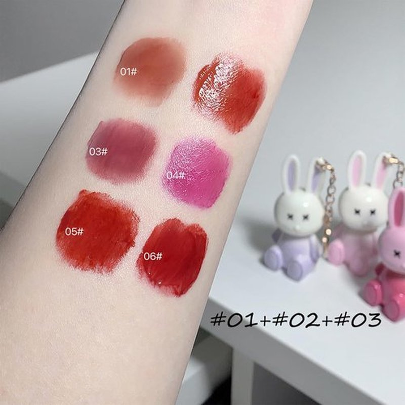 Skiennix 3-Piece Rabbit Keychain Lip Glaze Set - Moisturizing Crystal Lip Glow Gel & Sparkling Gloss