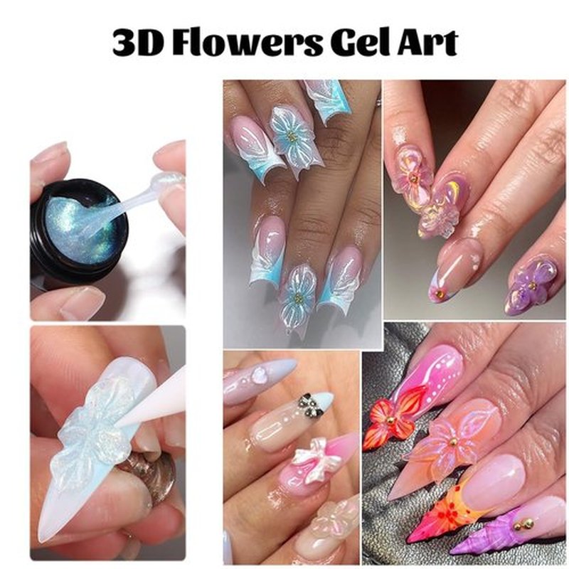 Fcozpjk Solid Builder Gel Kit, 6 Colors Non Sticky Hand Solid Builder Gels for Nails Aurora Blue Pink Pearl White Hard Gel With Silicone Carving Pen 3D Sculpting Nail Art Starter Kit