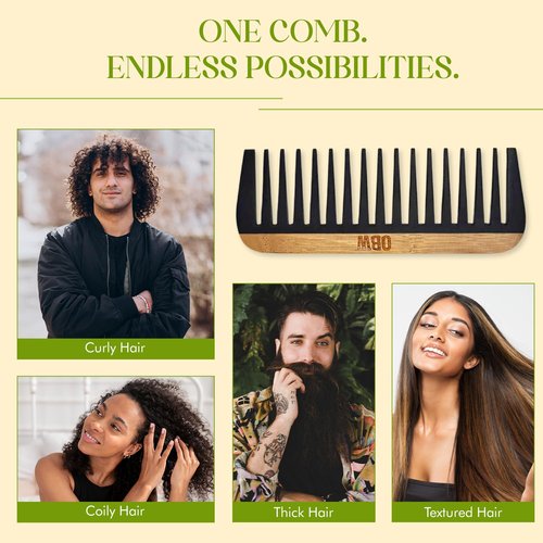 OBW Bamboo Wide Tooth Comb – Detangler for Curly, Thick & Natural Hair – Dimensions: 5.8x2.1 in, 1.1 oz - Lightweight & Durable Bakelite-Infused Comb for Men & Women – Anti-Frizz Hair Tool by ORW