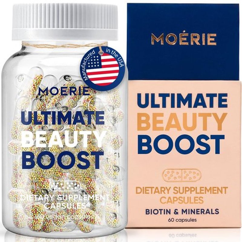 Moerie Ultimate Hair Growth Supplements for Women & Men - Hair, Skin, Nails Vitamins with Biotin & Minerals for Hair Health - Thicker Hair - 60 Capsules