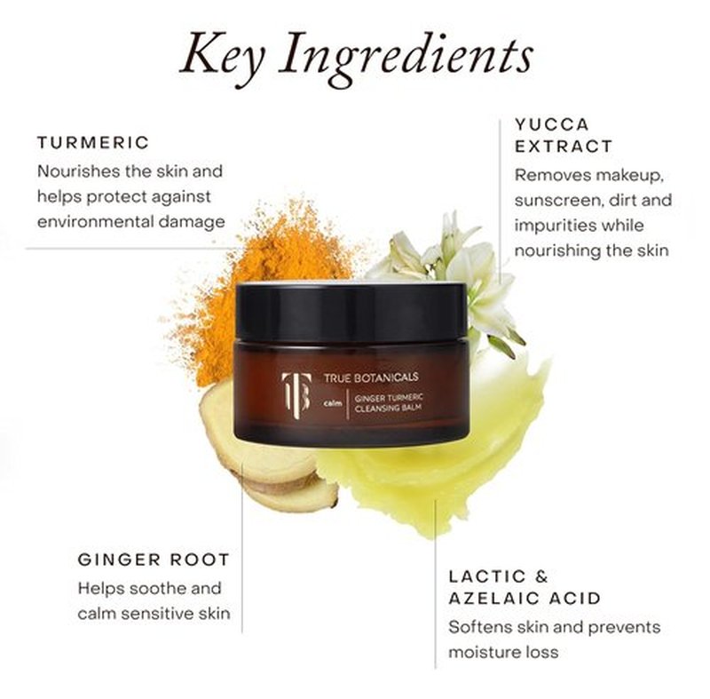 True Botanicals Ginger Turmeric Cleansing Balm - Hydrating Facial Cleanser & Makeup Remover for Dry Skin | 3.4 fl oz