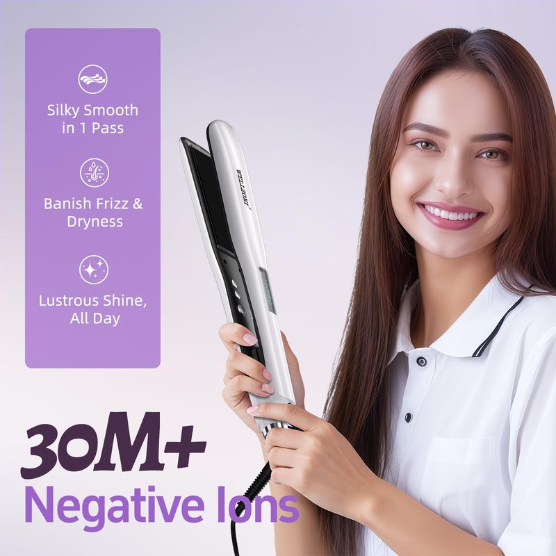 WELLZONI Flat Iron Hair Straightener - 1.4" Wide Plate, 15s Fast Heating with 37 Temp Settings 122-450°F, Dual Voltage Ionic Ceramic Flat Iron for All Hair Types with Auto Shut-Off