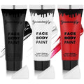 Paminify Black White Red Face Body Paint 1.01 oz/pc with 3 Sponges,Water Based Face Paint Kit for Clown Joker Devil Vampire Skeleton Cosplay Makeup,Halloween SFX Makeup Cream Face Painting,3.03 oz